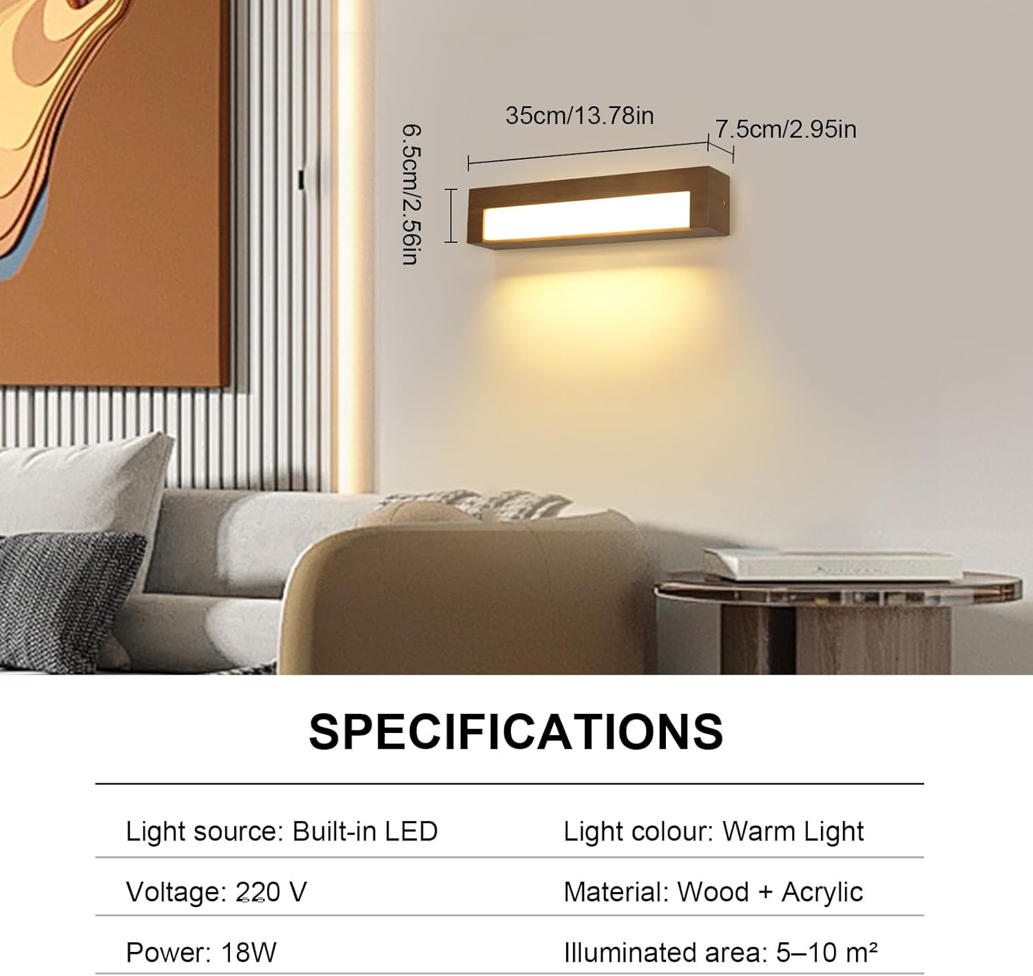 Wall Light - Wood Frame, Warm Light