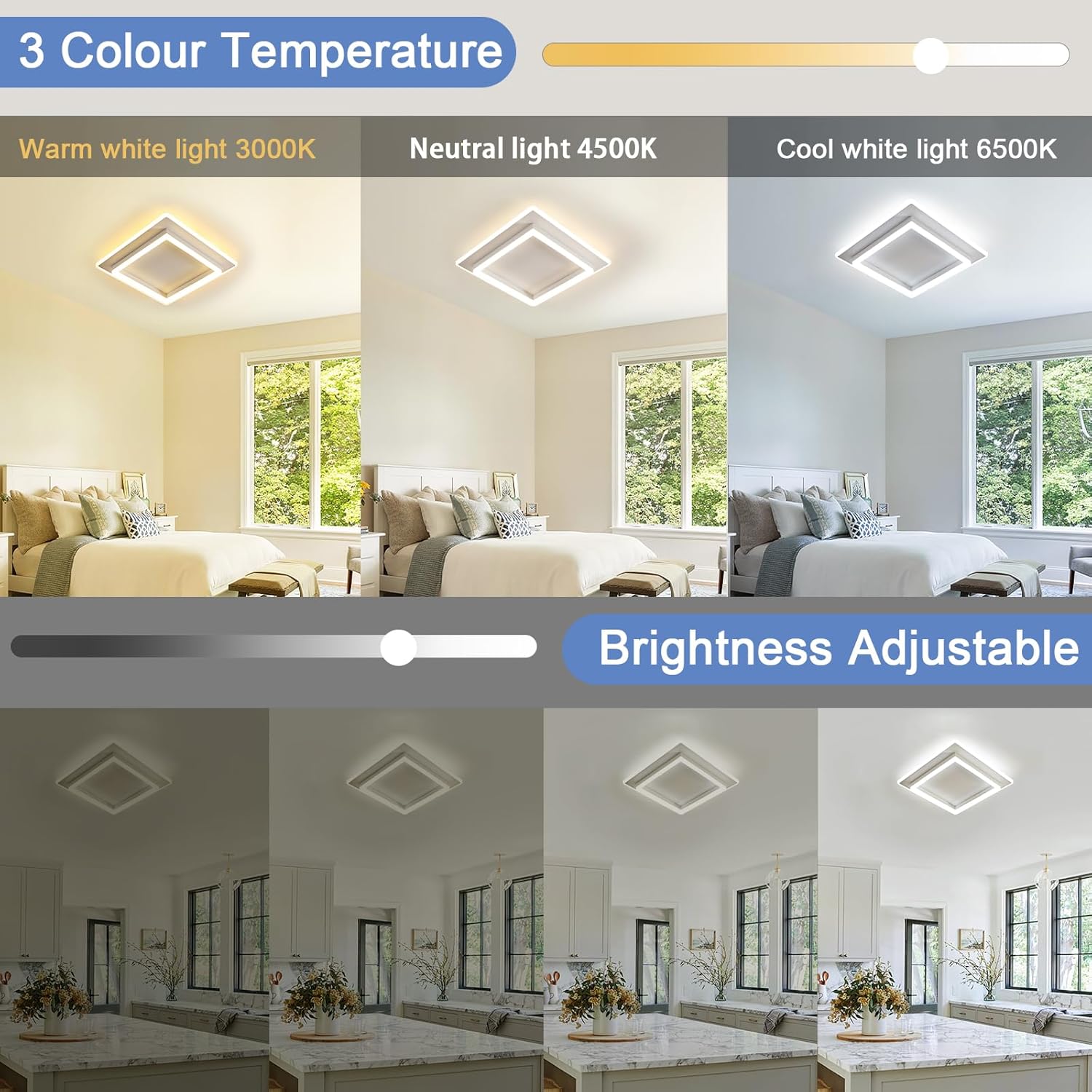 Ceiling Light - White Acrylic Frame, Tunable and Dimmable