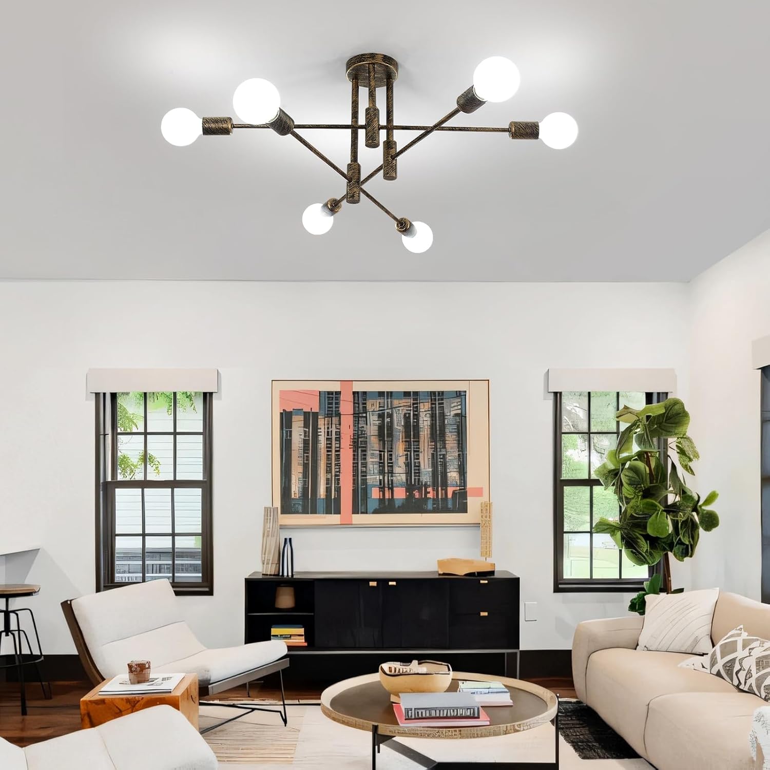 Ceiling Light - Gold Bronze Metal Frame