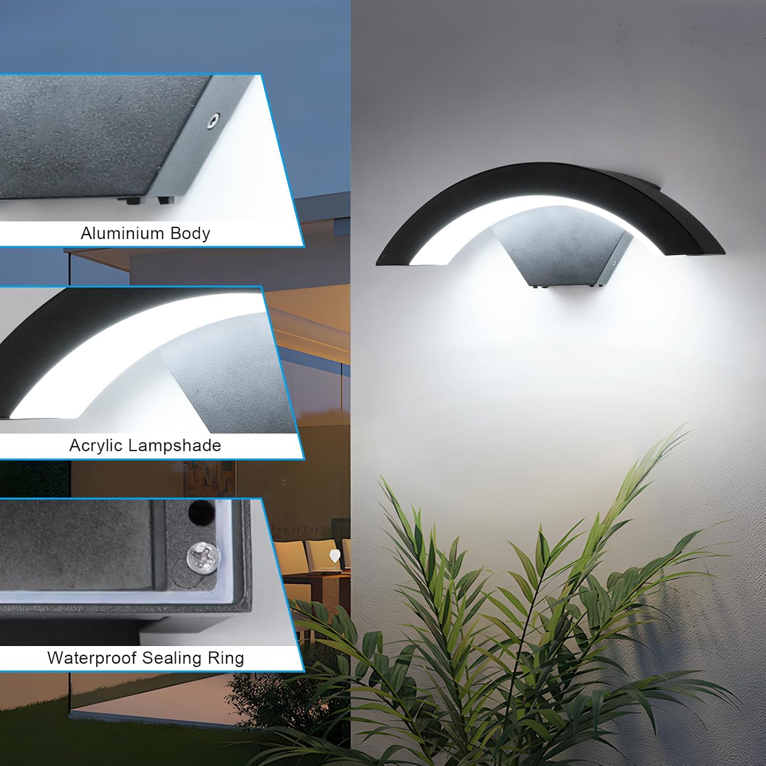 Wall Light - Black Metal Frame, White Light
