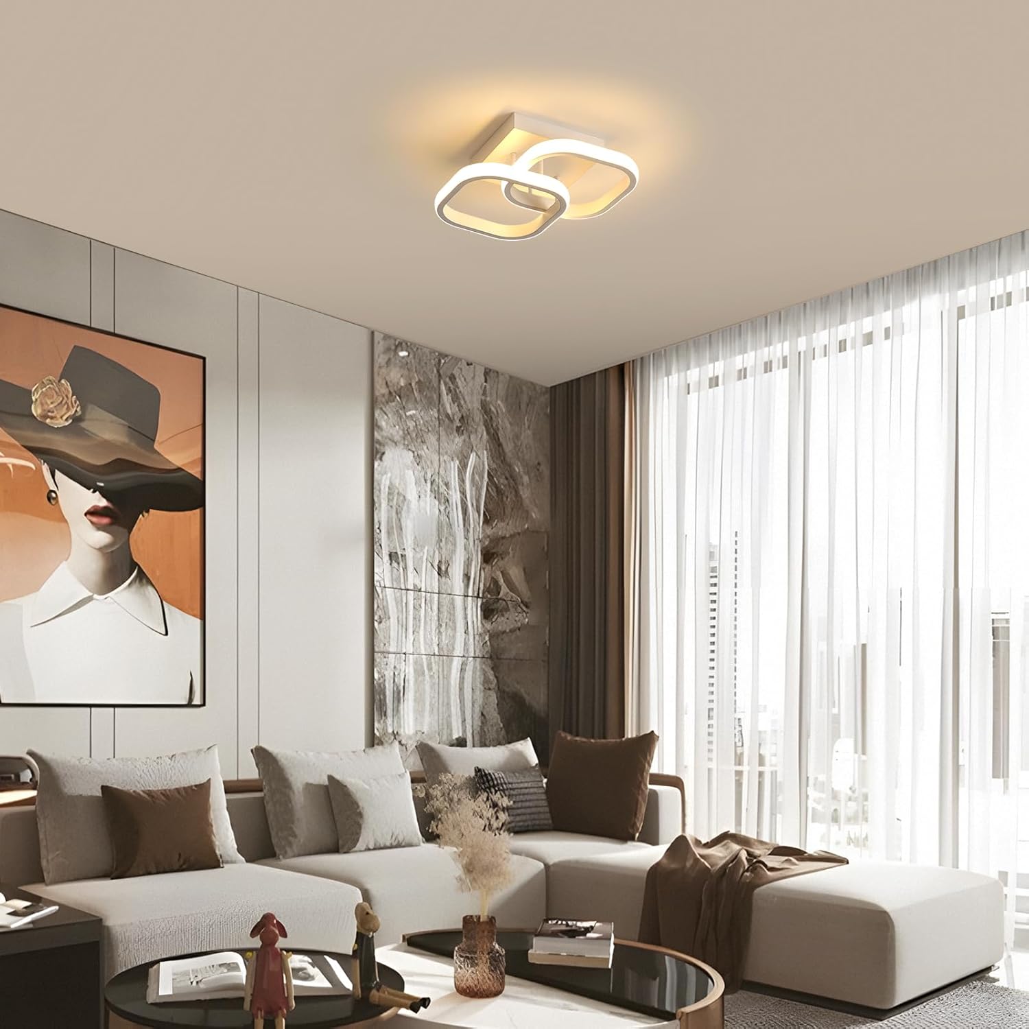Ceiling Light - White Aluminium Frame, Warm Light