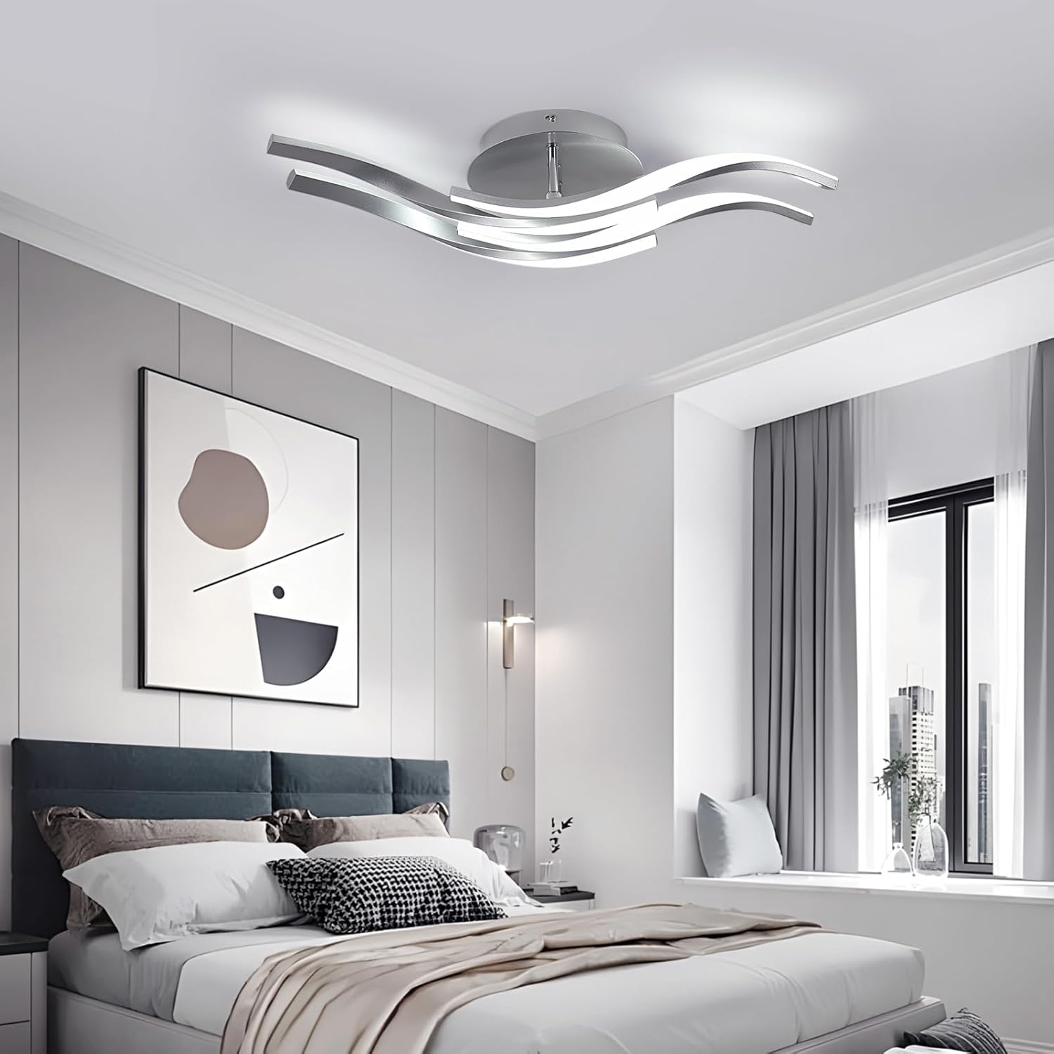 Ceiling Light - Silver Aluminium Frame, White Light