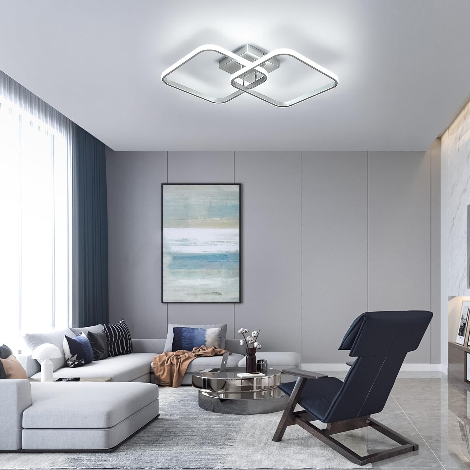 Ceiling Light - Silver Aluminium Frame, White Light