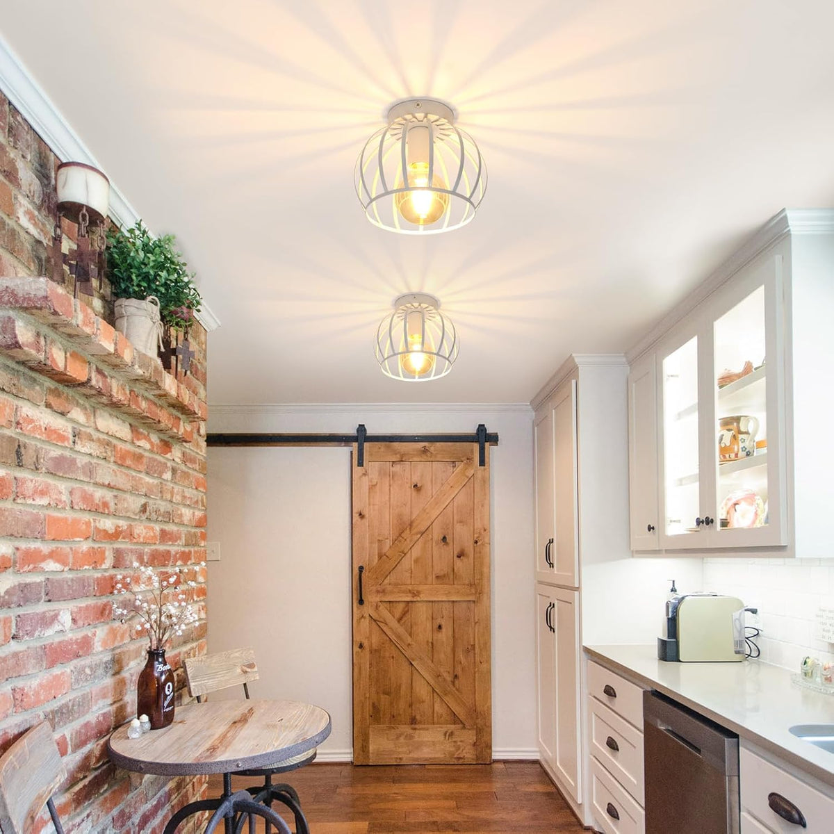 Ceiling Light - White Metal Frame