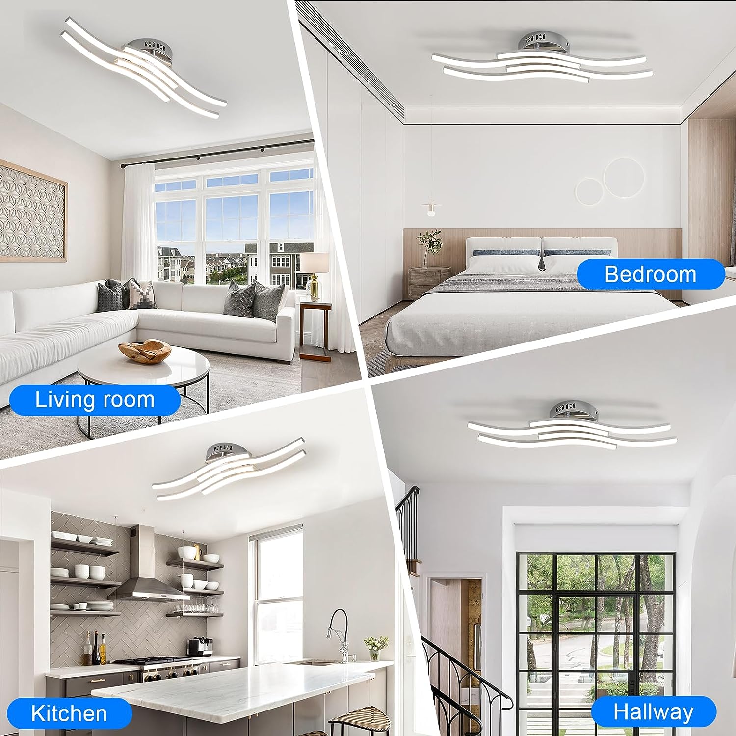 Ceiling Light - Silver Aluminium Frame, Natural Light