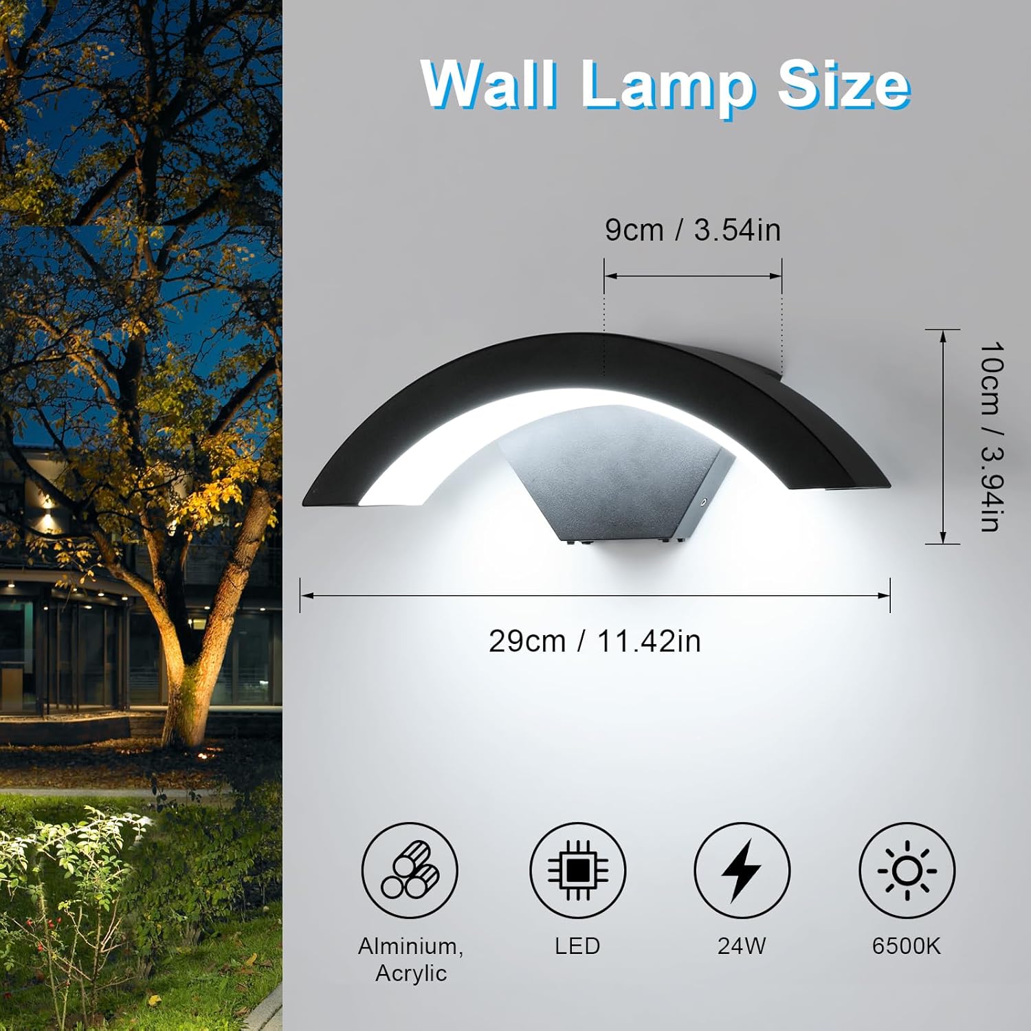 Wall Light - Black Metal Frame, White Light