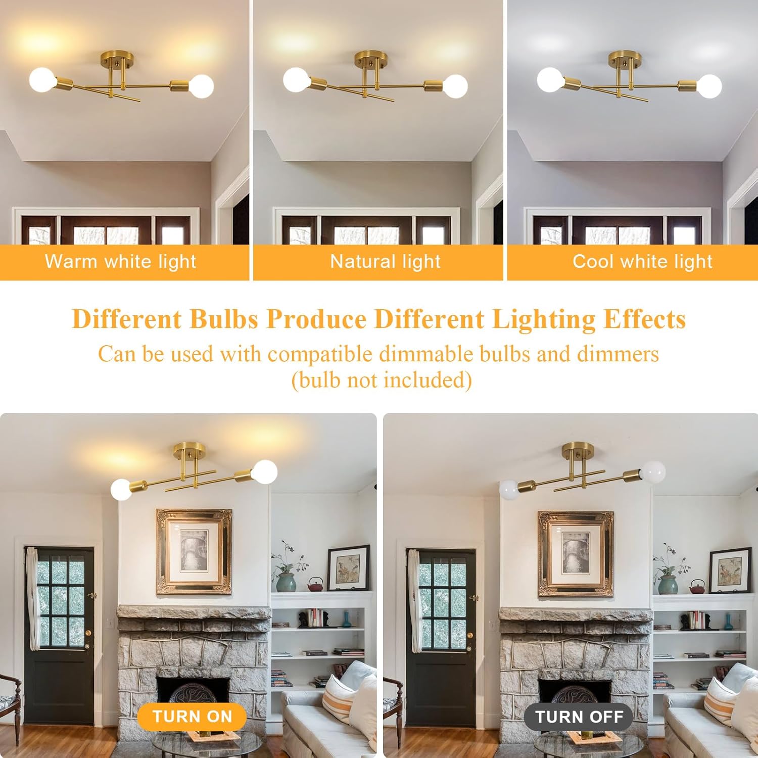Ceiling Light - Gold Metal Frame