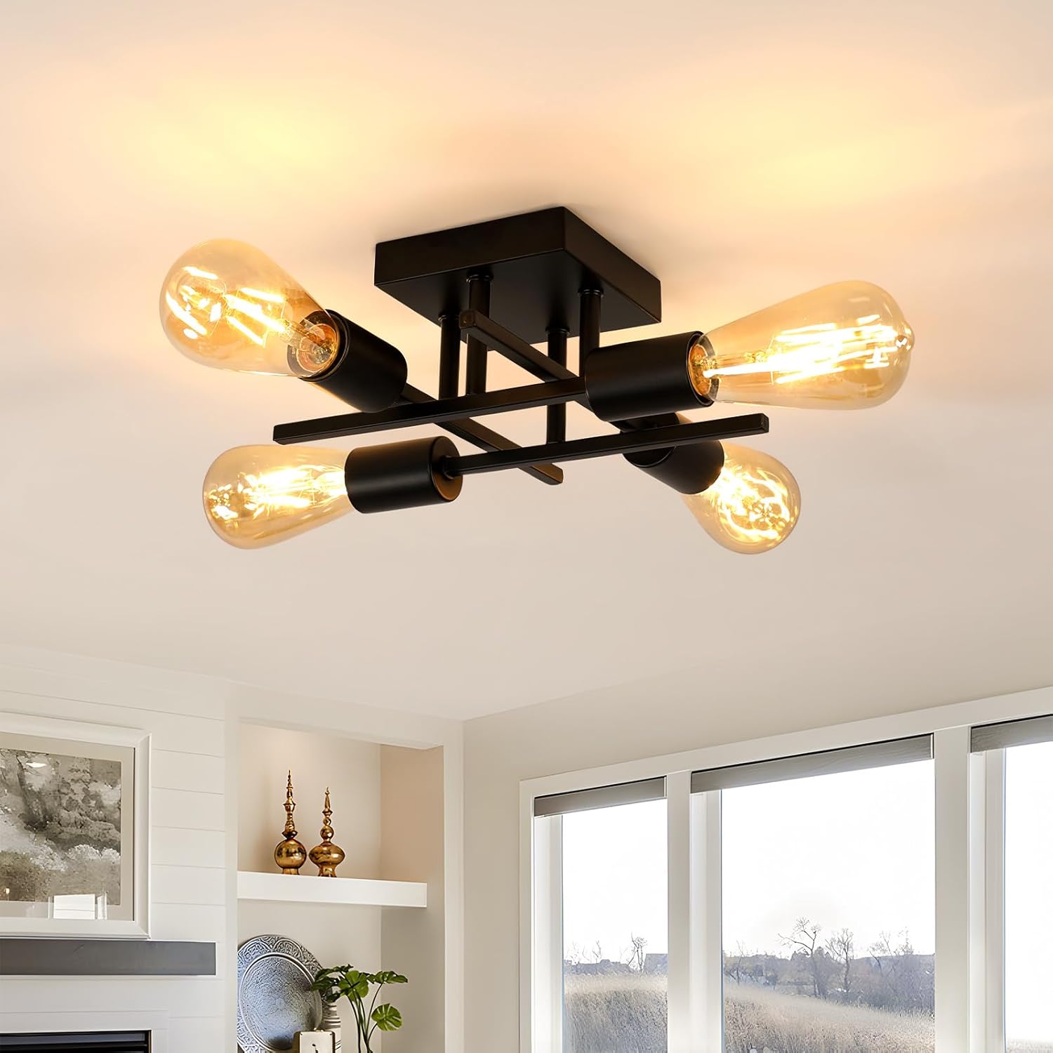 Ceiling Light - Black Metal Frame