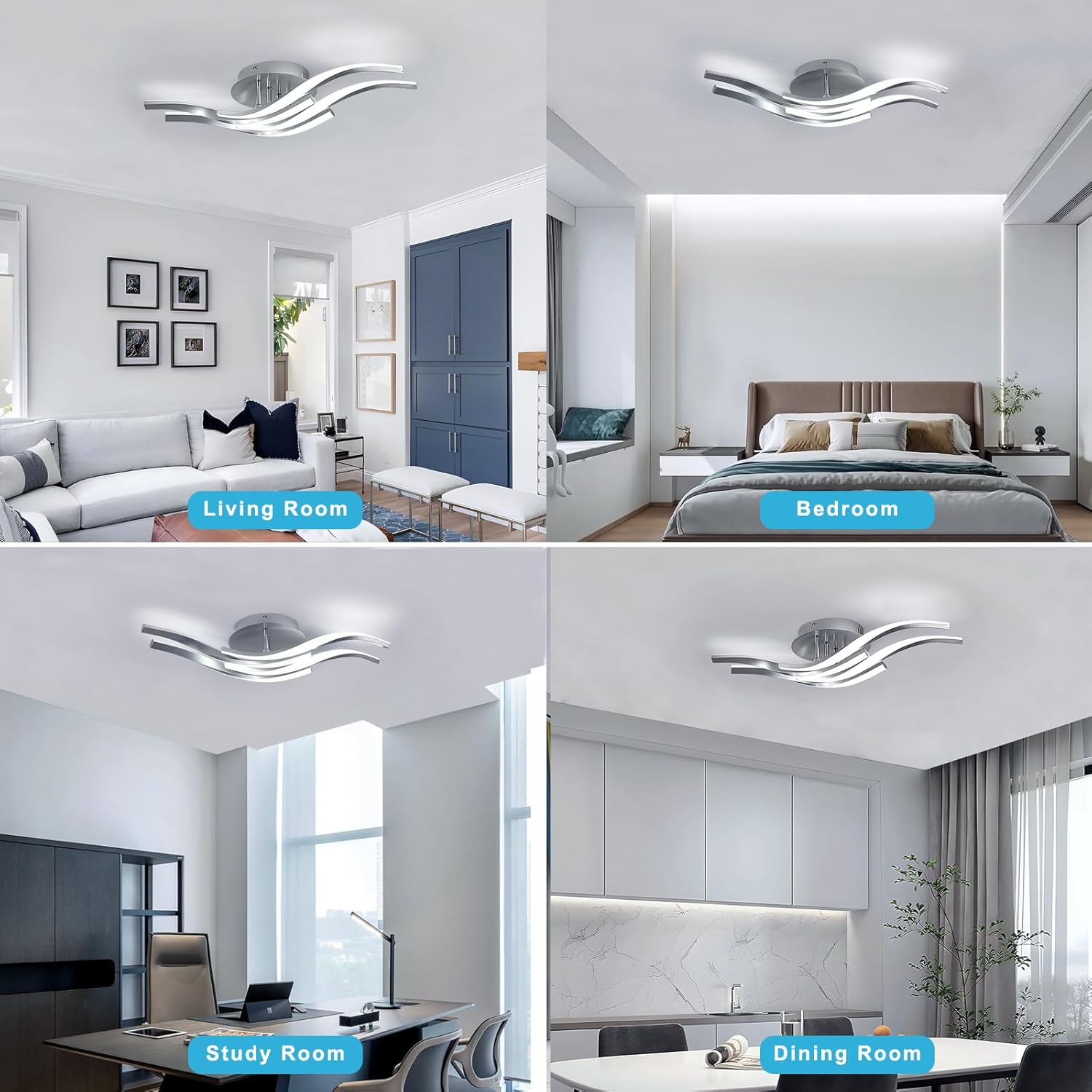 Ceiling Light - Silver Aluminium Frame, White Light