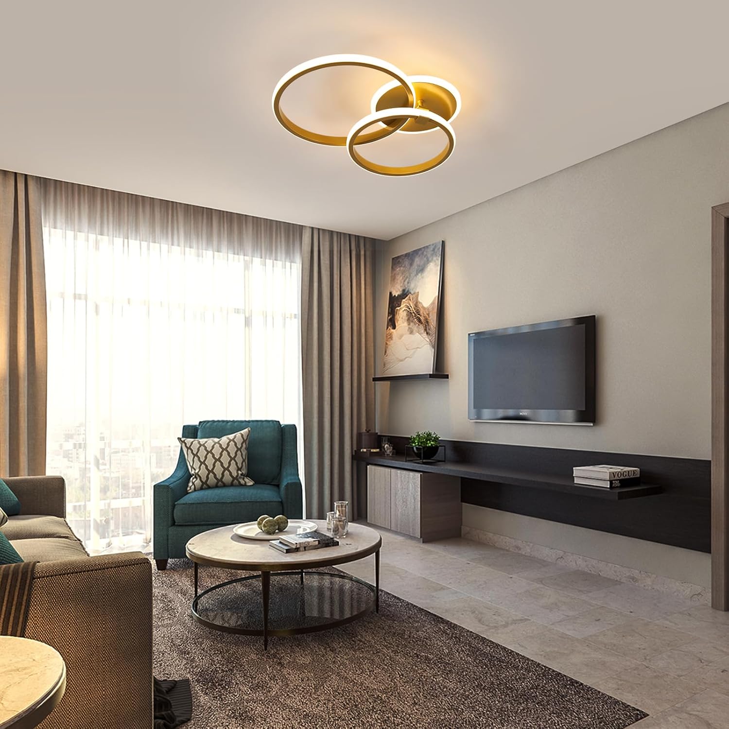 Ceiling Light - Gold Acrylic Frame, Warm Light