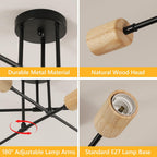 Ceiling Light - Black & Wood Metal Frame