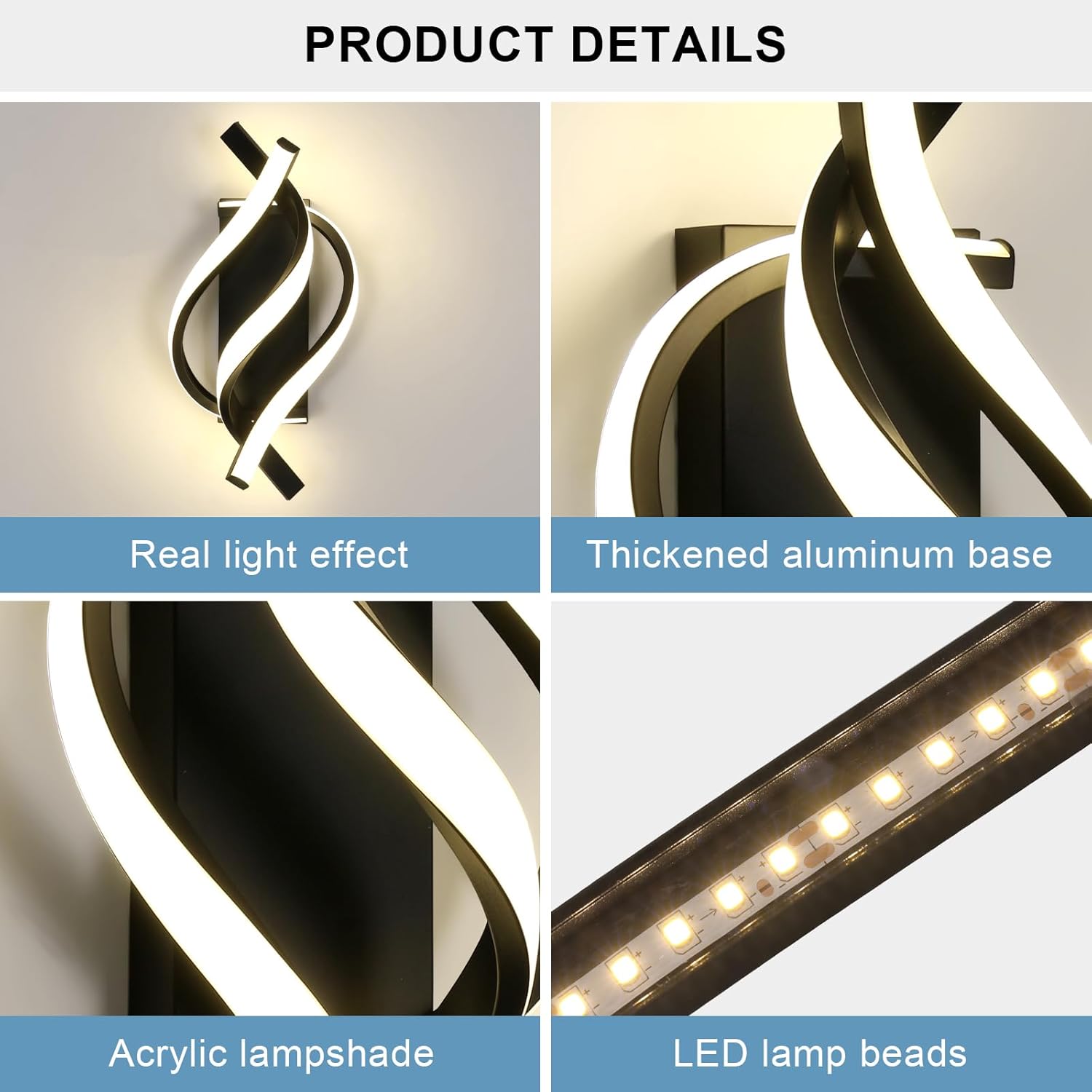 Wandleuchte – schwarzer Aluminiumrahmen, Naturlicht