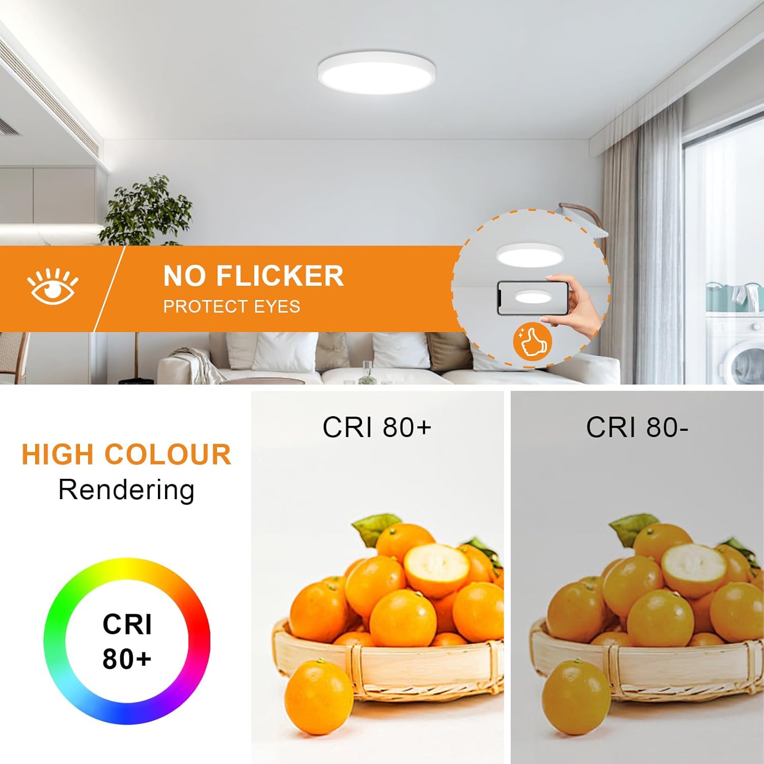 Ceiling Light - White Plastic Frame, Tunable and Dimmable