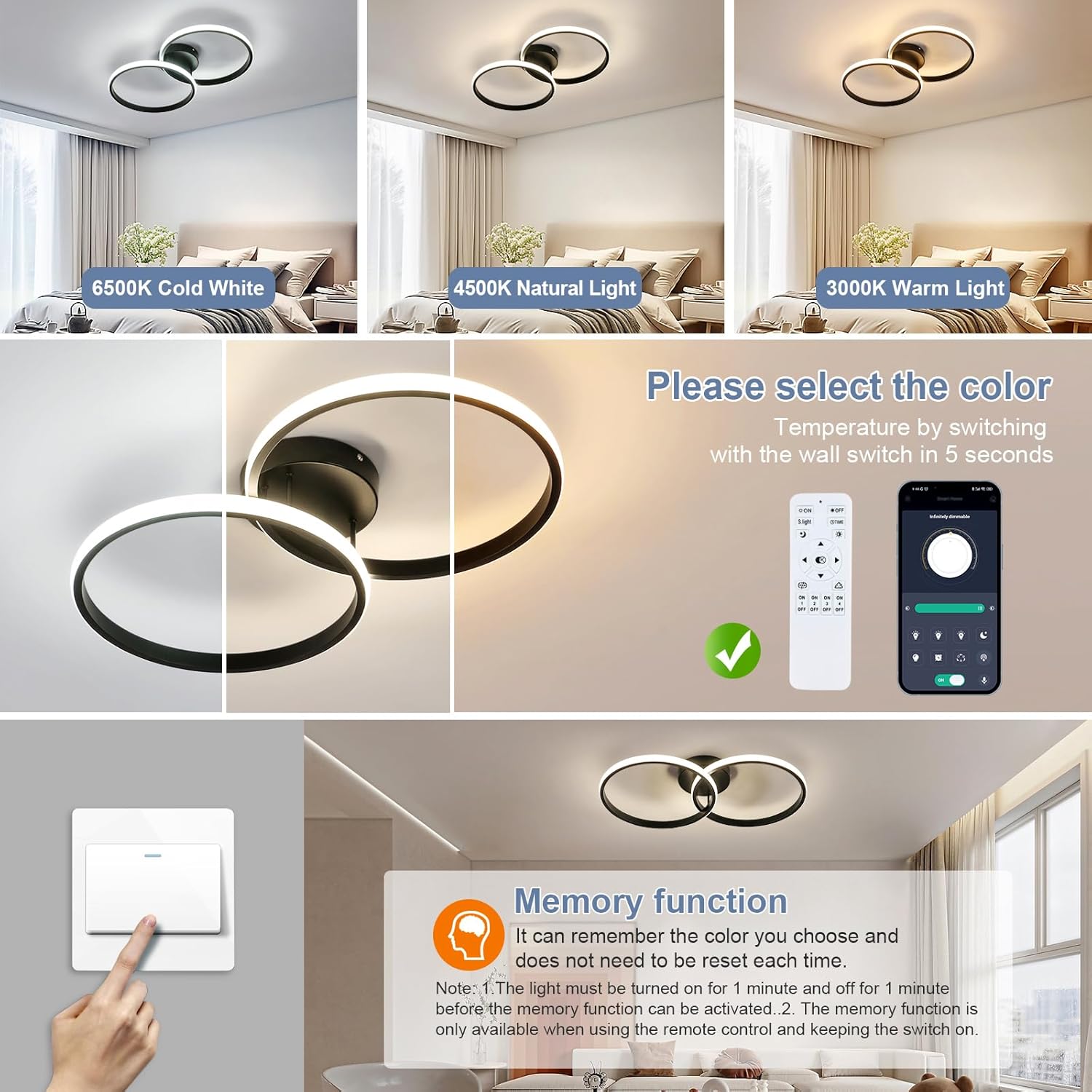 Ceiling Light - Black Aluminium Frame, Tunable and Dimmable