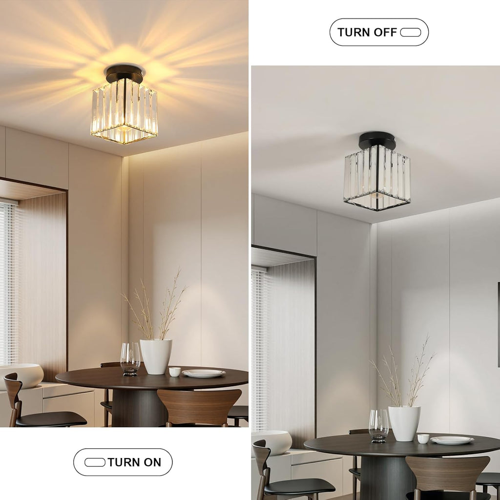 Ceiling Light - Black Crystal Frame, Warm Light