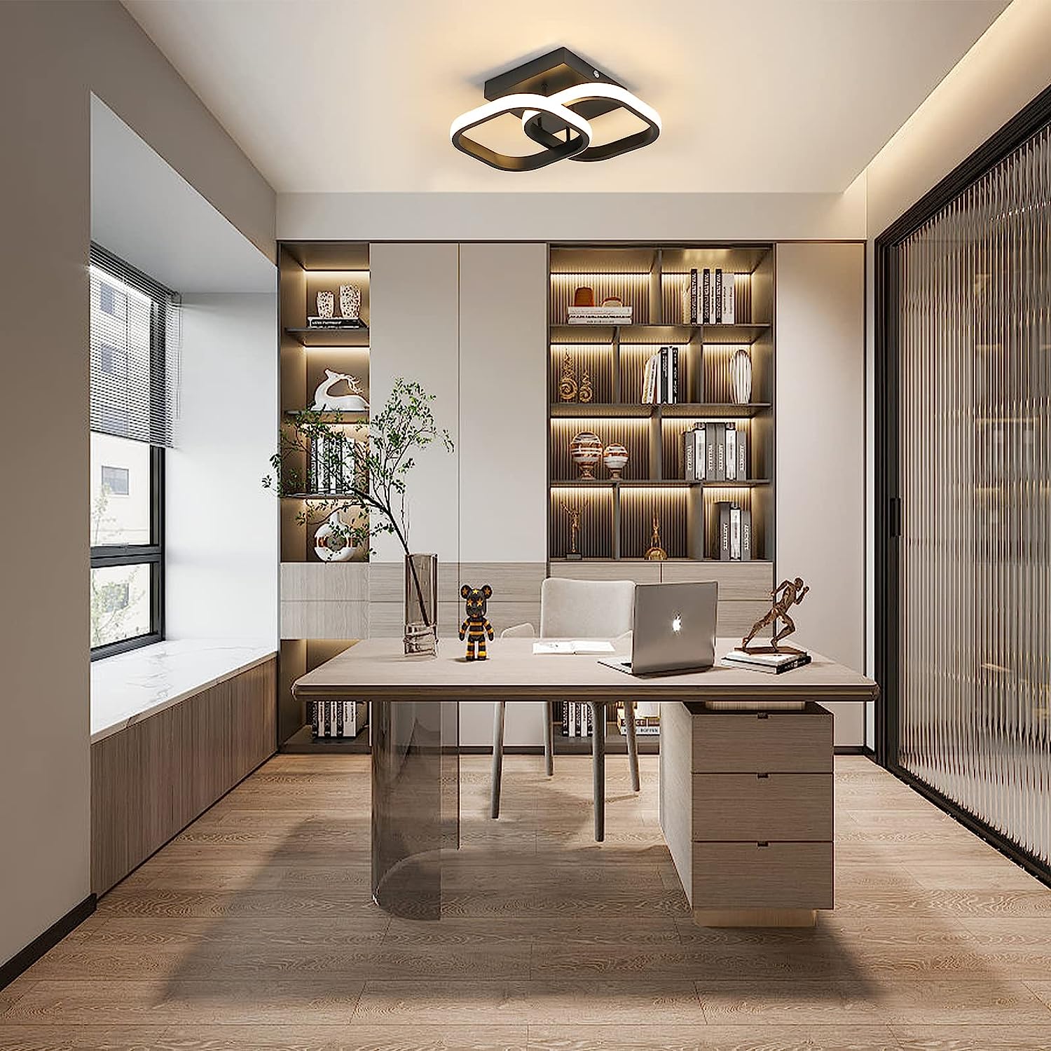 Ceiling Light - Black Aluminium Frame, Warm Light