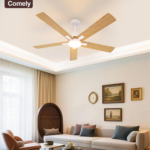 Ceiling Fan Light - White Wood Frame, Tunable and Dimmable