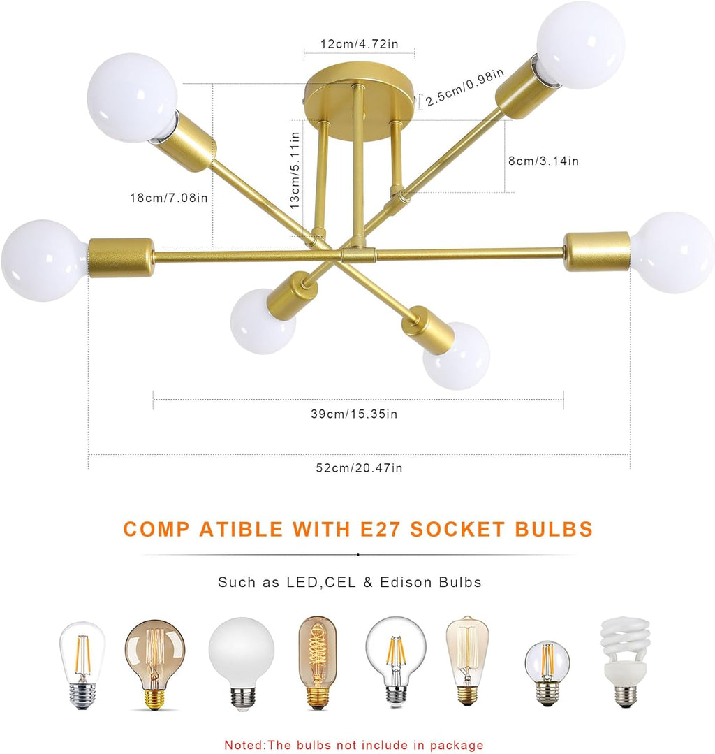 Ceiling Light - Gold Metal Frame