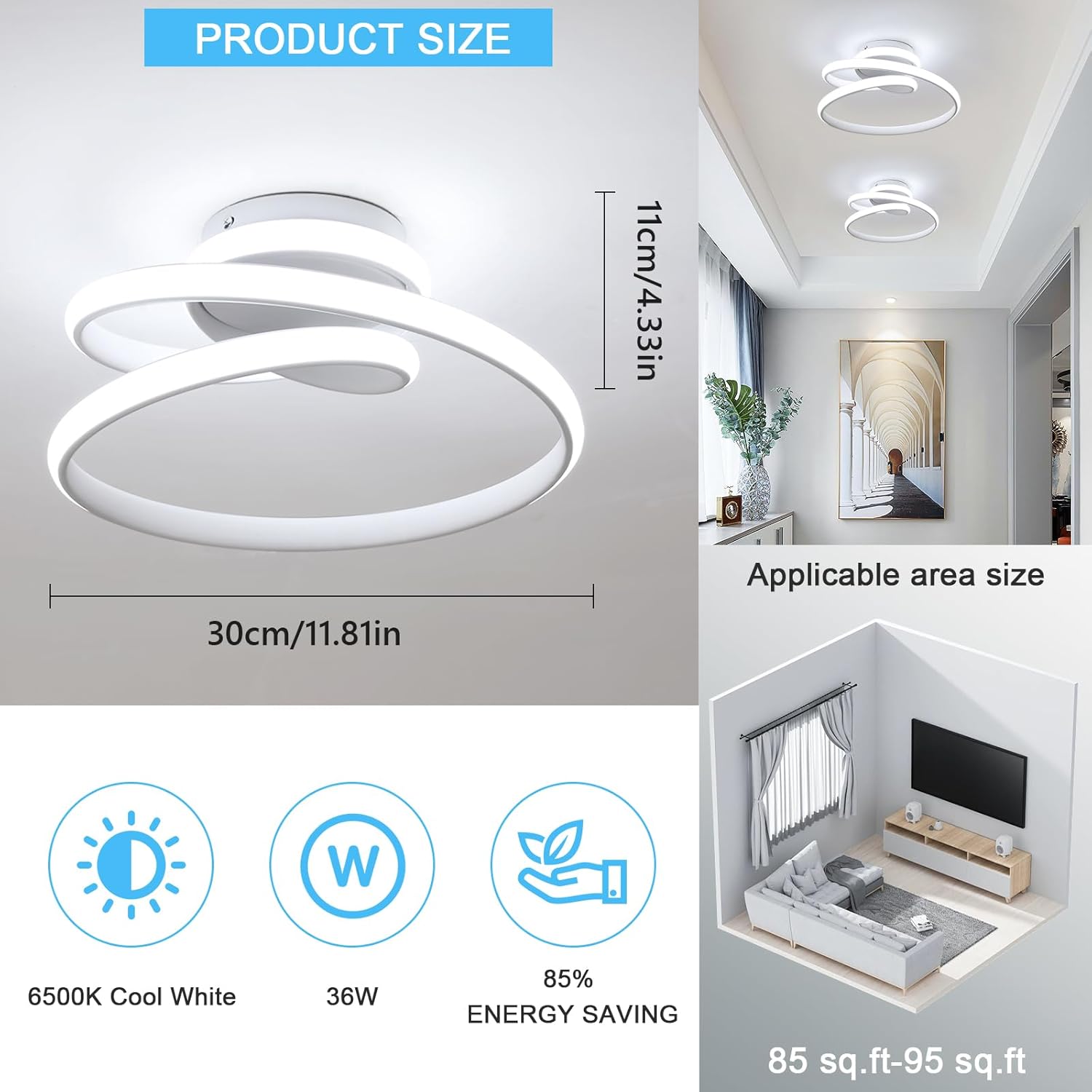 Ceiling Light - White Aluminium Frame, White Light