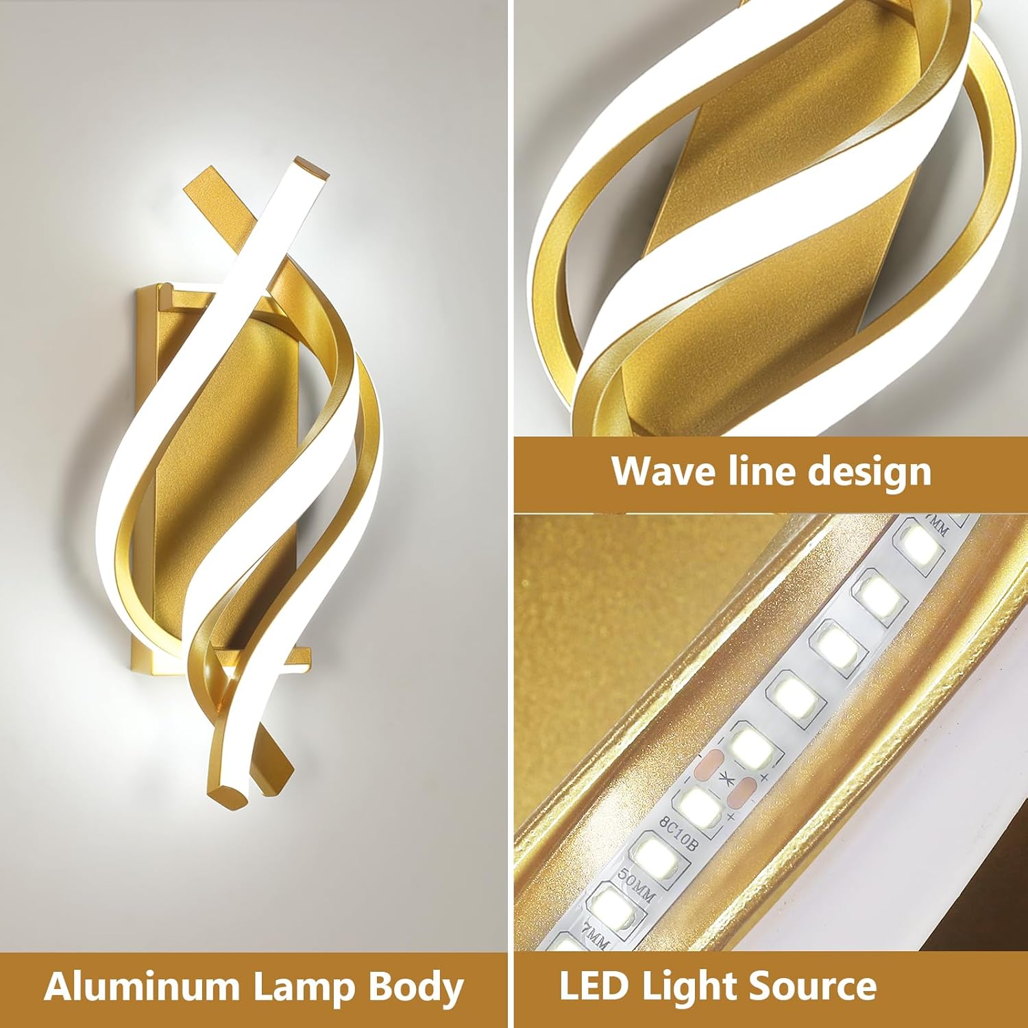 Wall Light - Gold Aluminium Frame, White Light