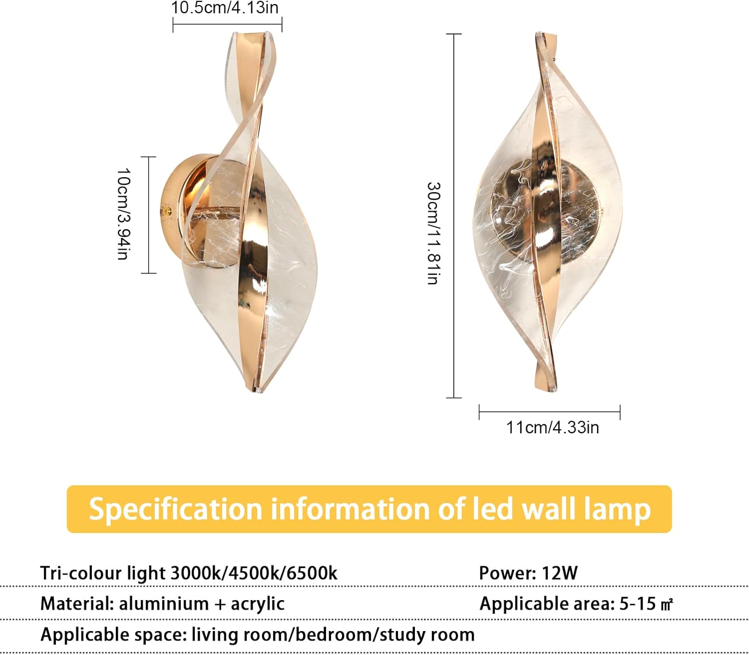 Wall Light - Gold Acrylic Frame, Tunable