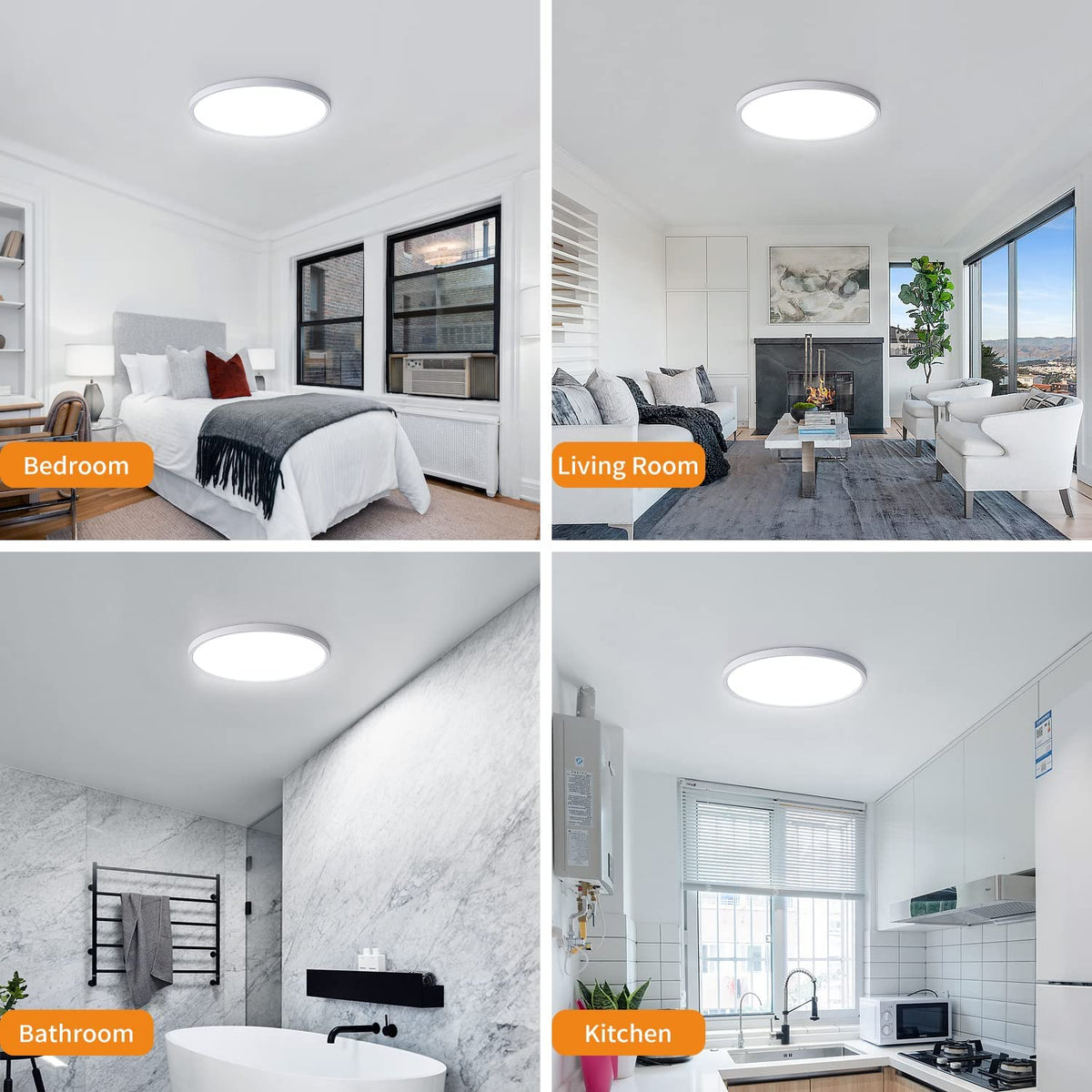 Ceiling Light - White Plastic Frame, White Light
