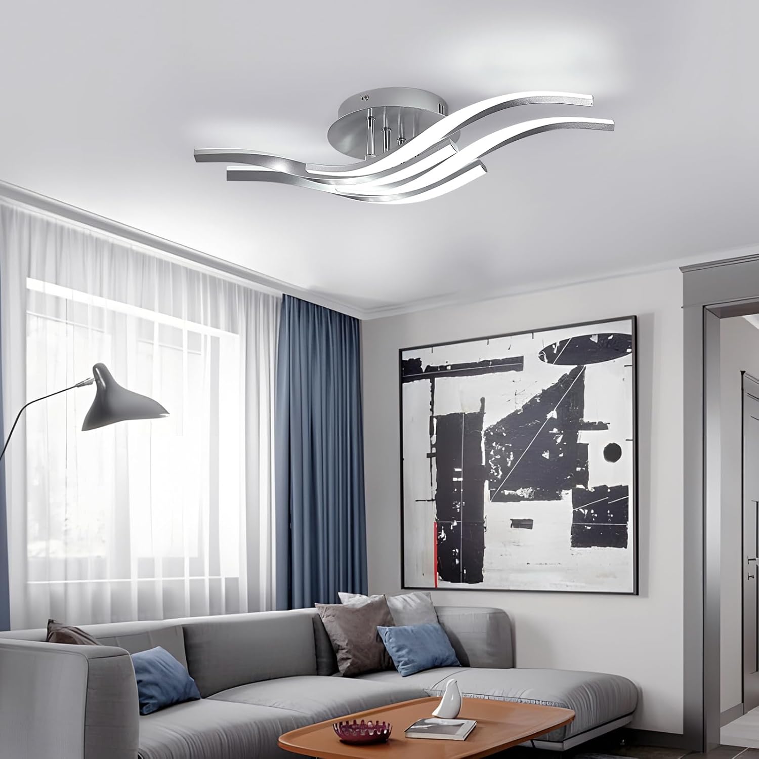 Ceiling Light - Silver Aluminium Frame, White Light