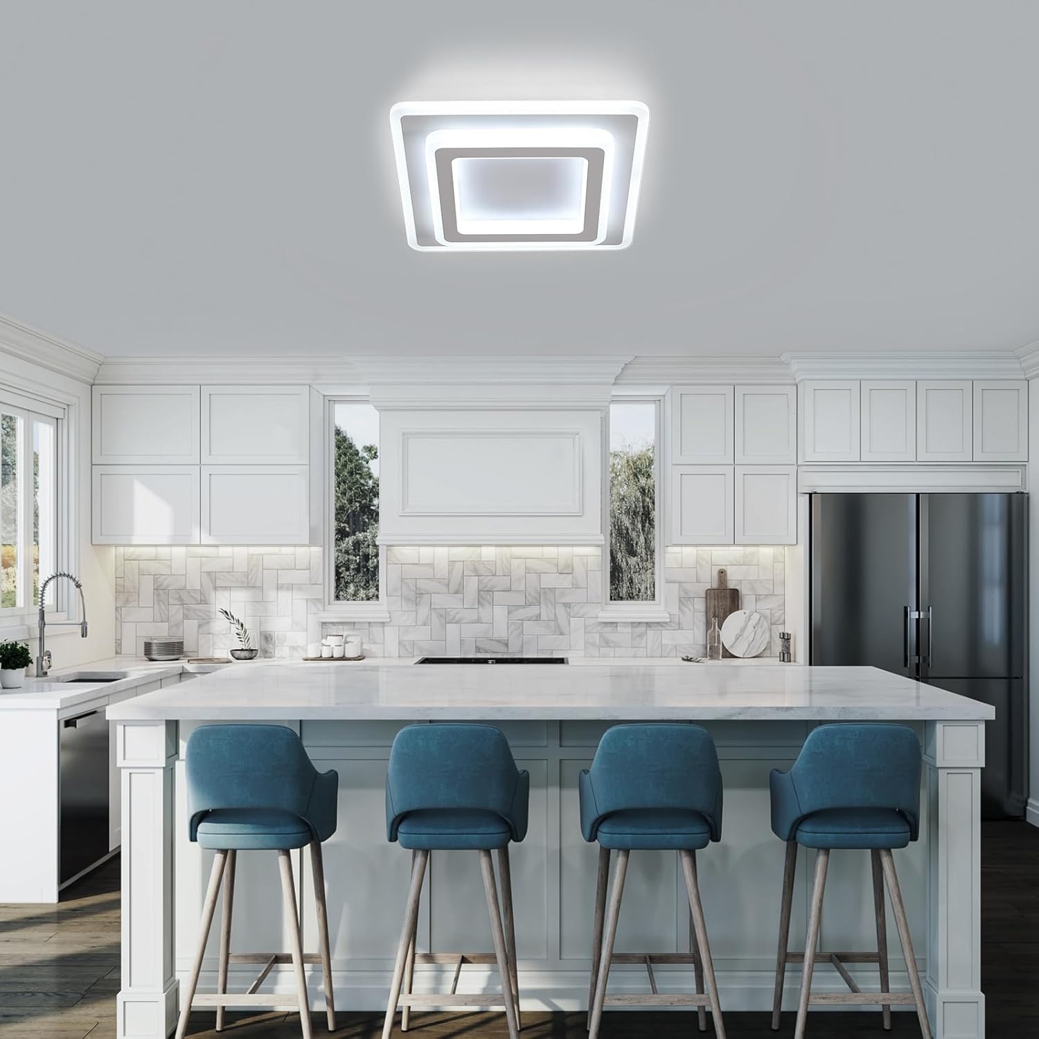 Ceiling Light - White Acrylic Frame, White Light