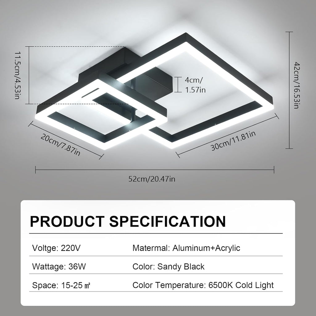 Ceiling Light - Black Acrylic Frame, White Light