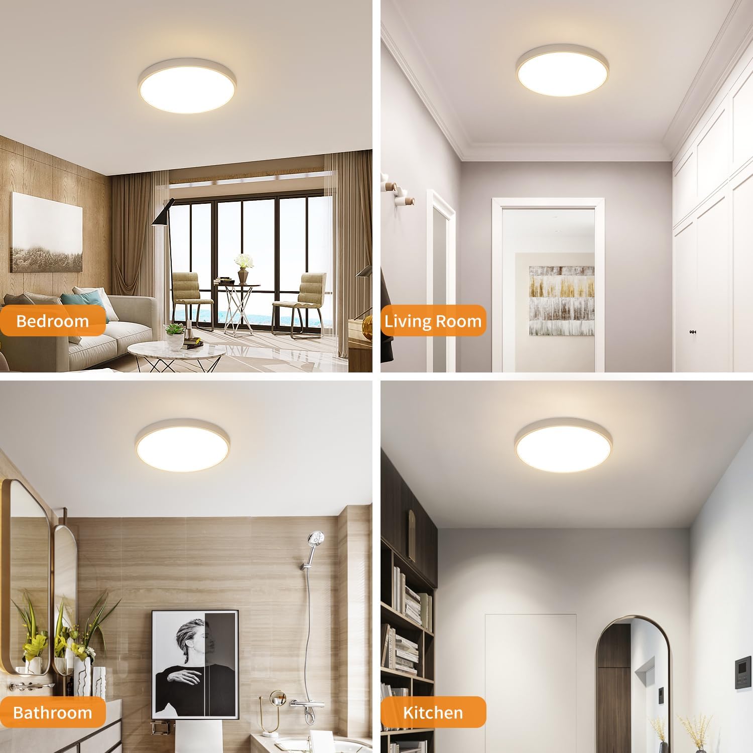 Ceiling Light - White Plastic Frame, Natural Light