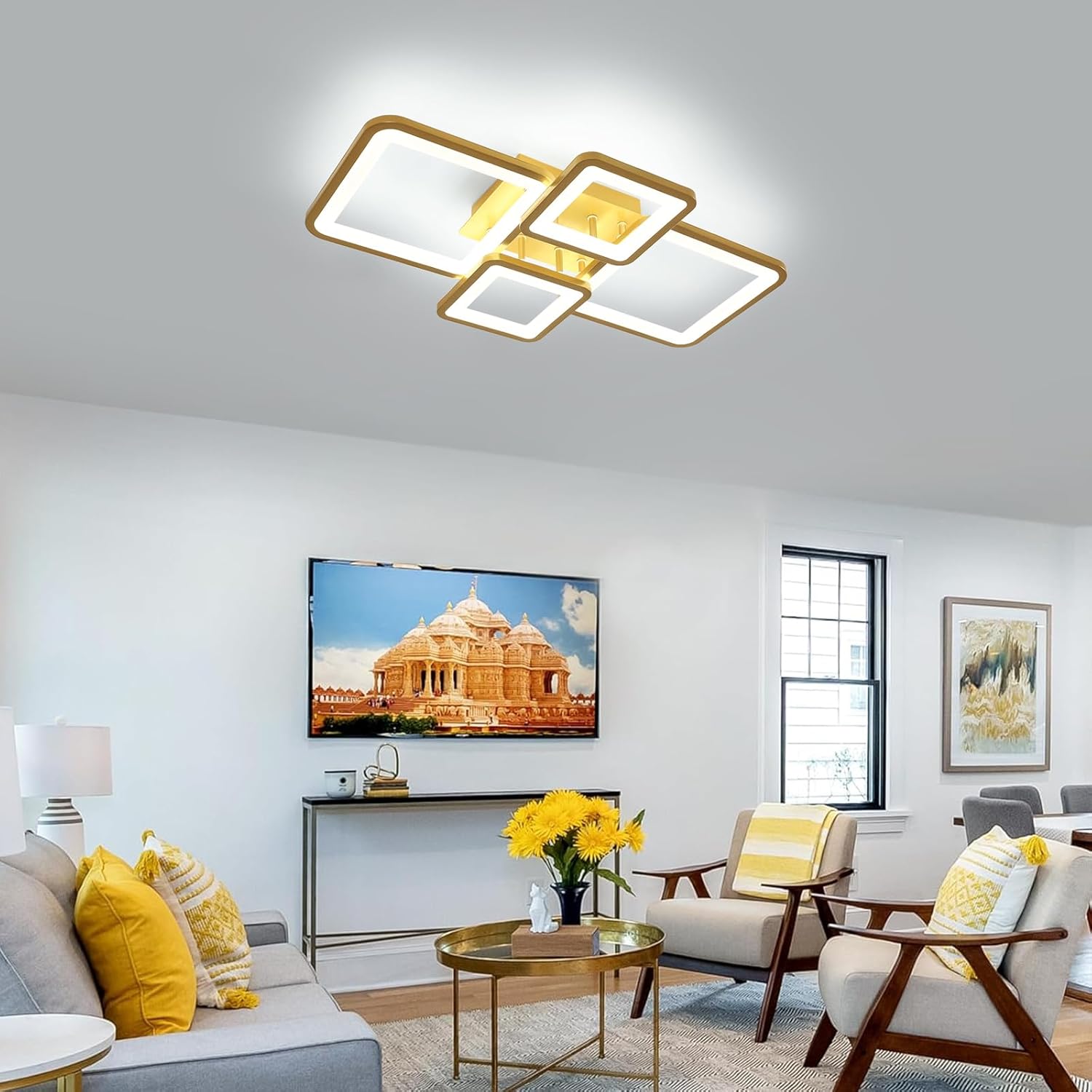 Ceiling Light - Gold Acrylic Frame, Tunable and Dimmable