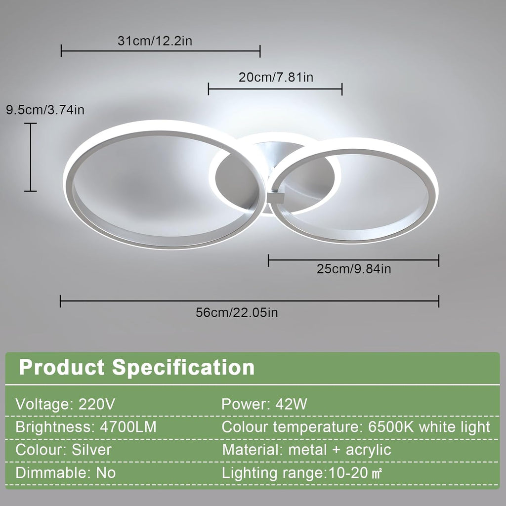 Ceiling Light - Silver Acrylic Frame, White Light