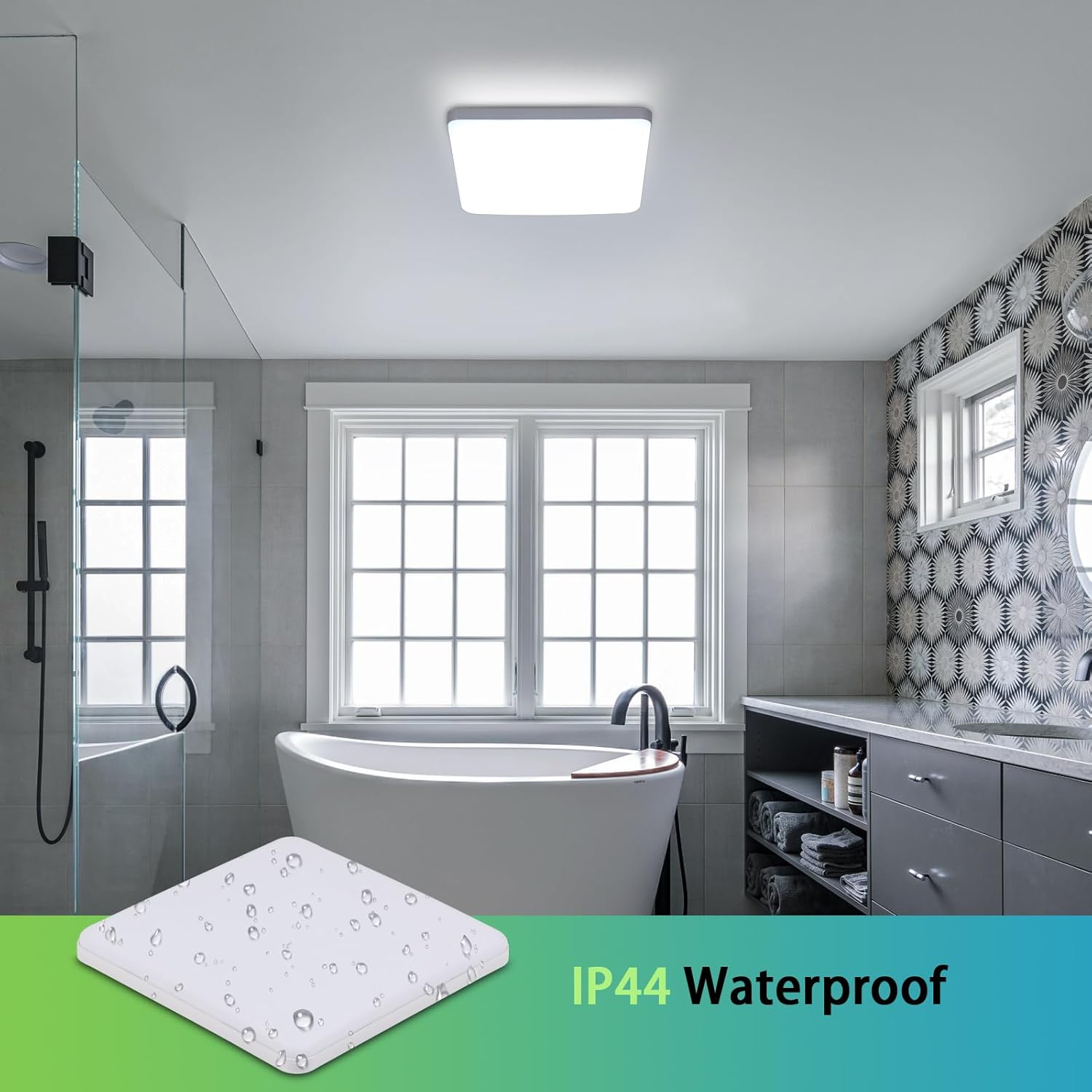 Ceiling Light - White Plastic Frame, White Light