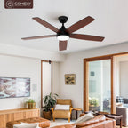 Ceiling Fan Light - Black Wood Frame, Tunable and Dimmable