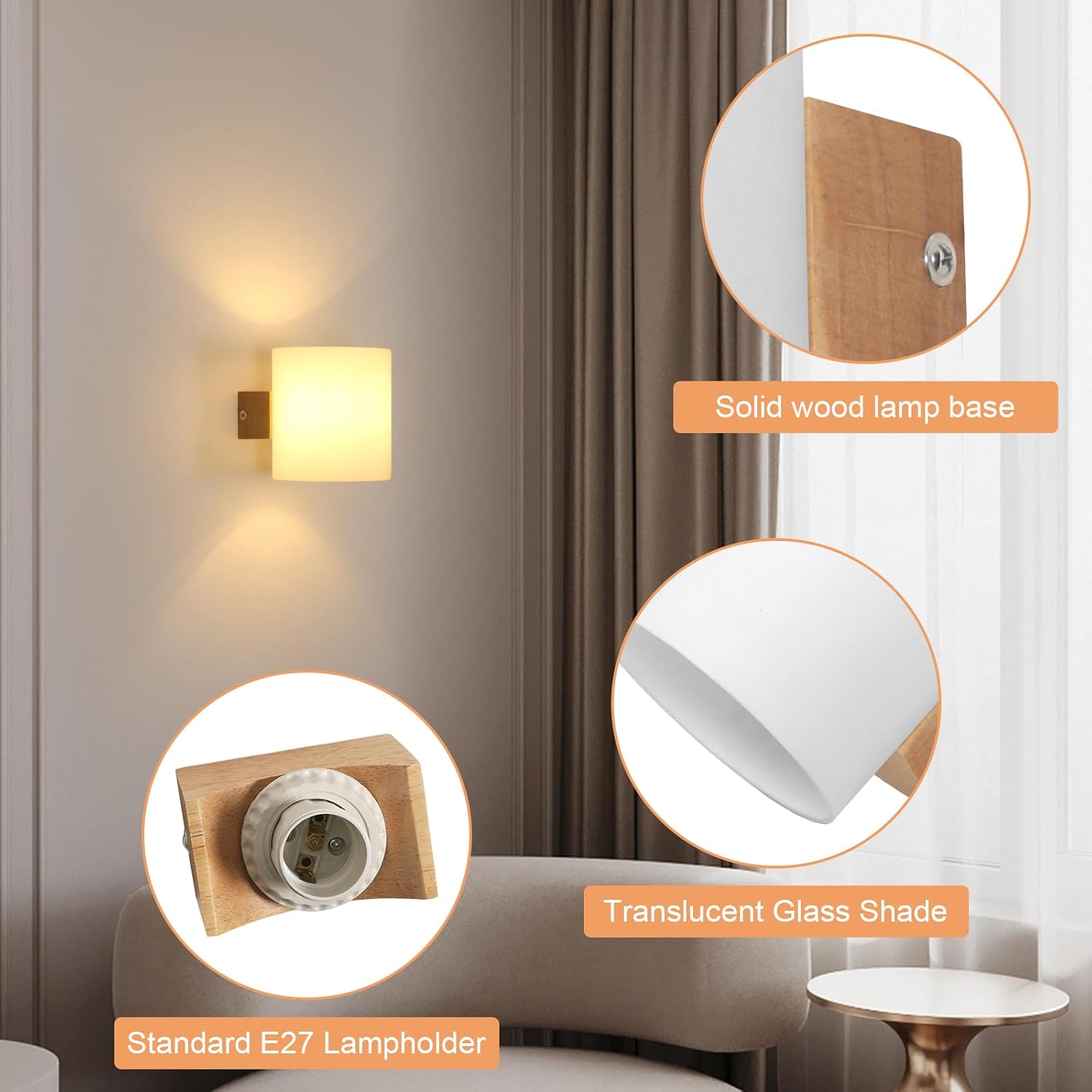 Wall Light - Wood Glass Frame, Tunable