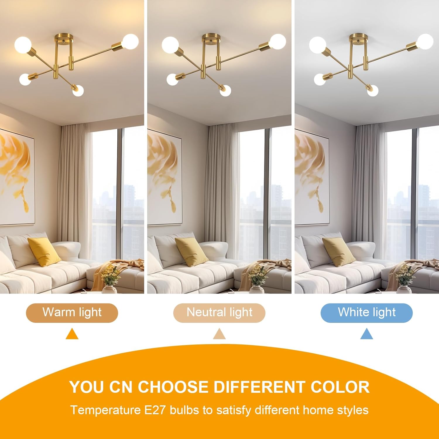 Ceiling Light - Gold Metal Frame