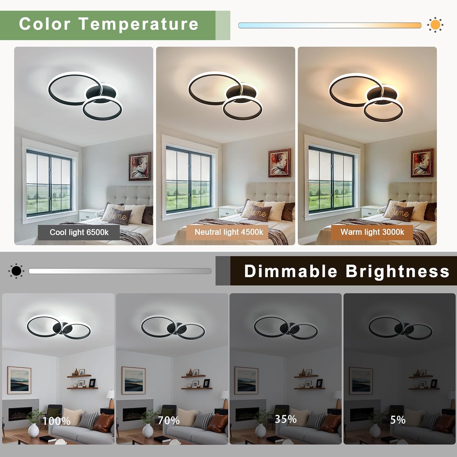 Ceiling Light - Black Acrylic Frame, Tunable and Dimmable