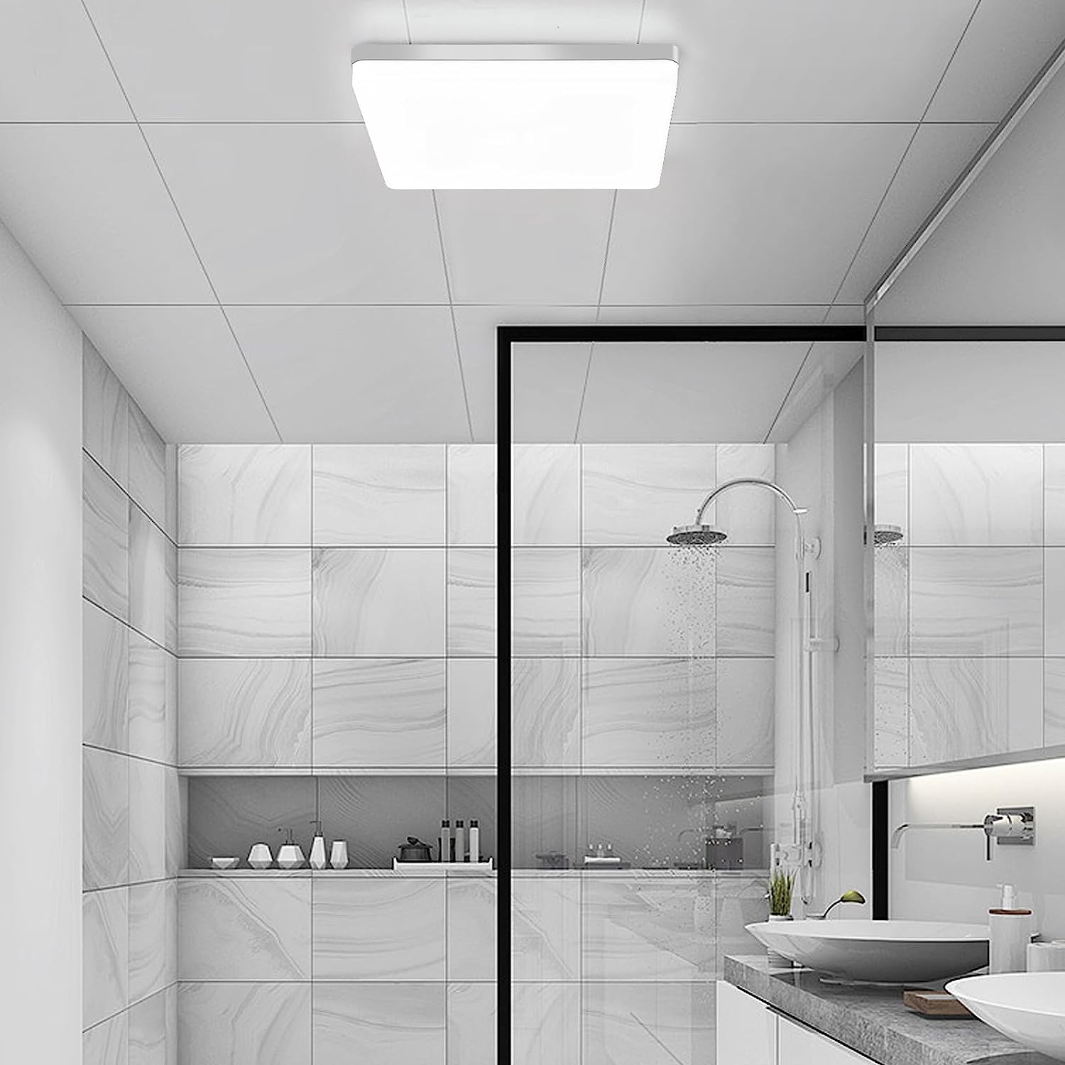 Ceiling Light - White Plastic Frame, White Light