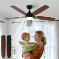 Ceiling Fan Light - Black Wood Frame, Tunable and Dimmable