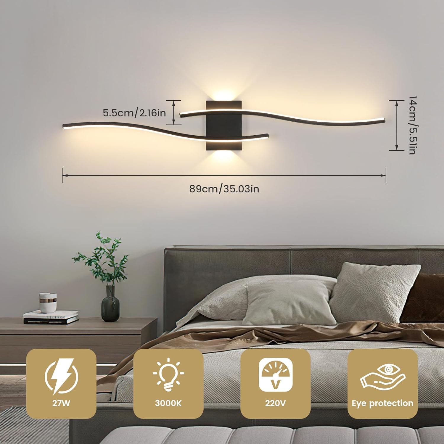 Wall Light - Black Aluminium Frame, Warm Light