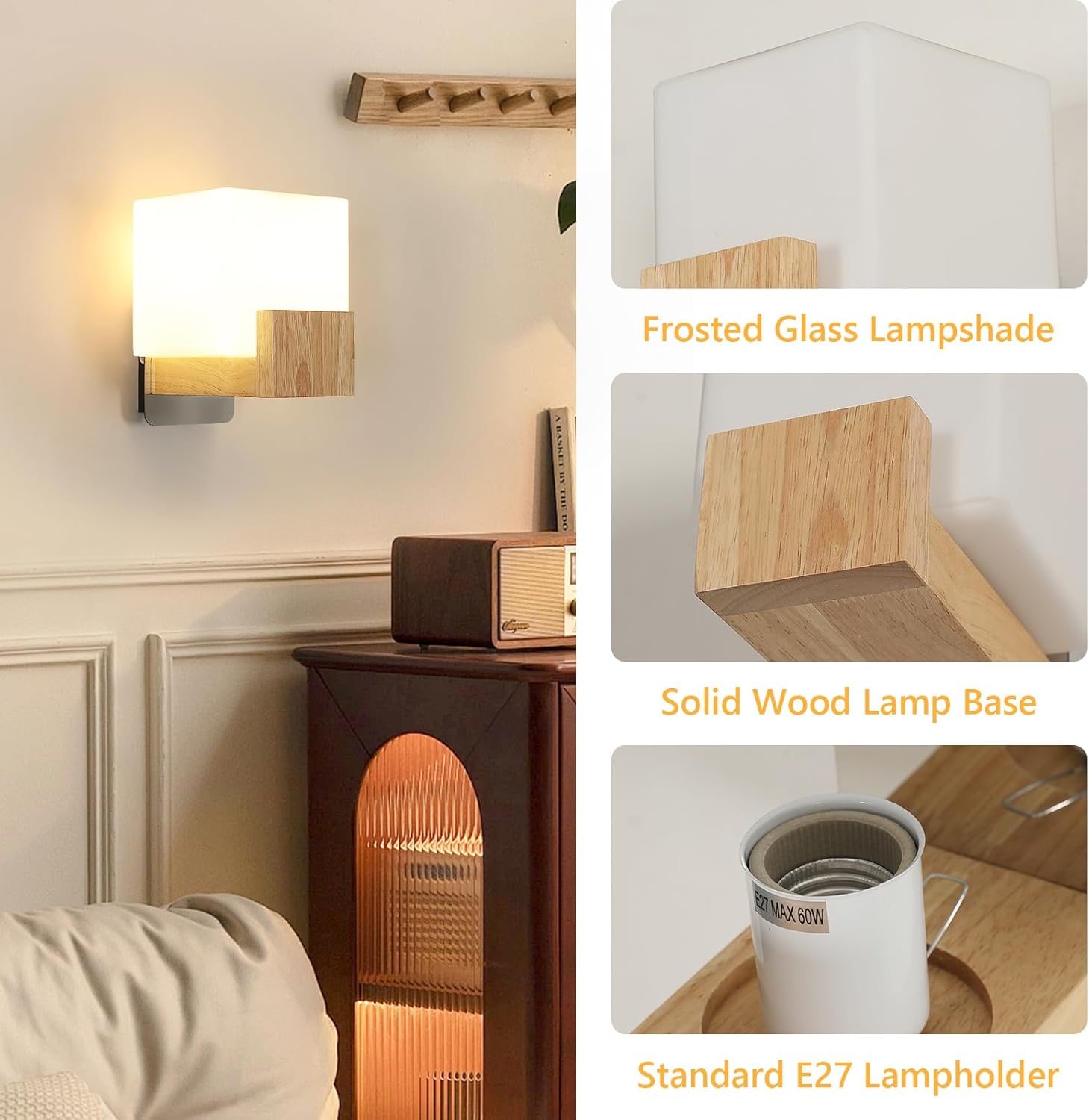 Wandleuchte - Rahmen aus Holz und Glas