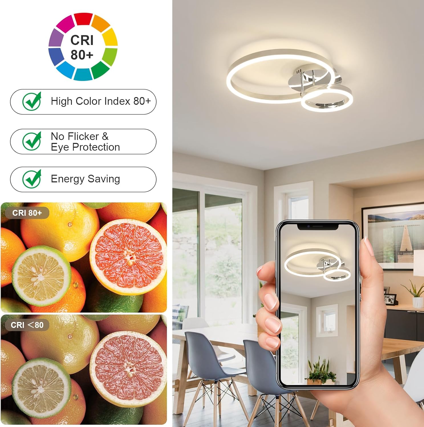 Ceiling Light - Chrome Acrylic Frame, Natural Light
