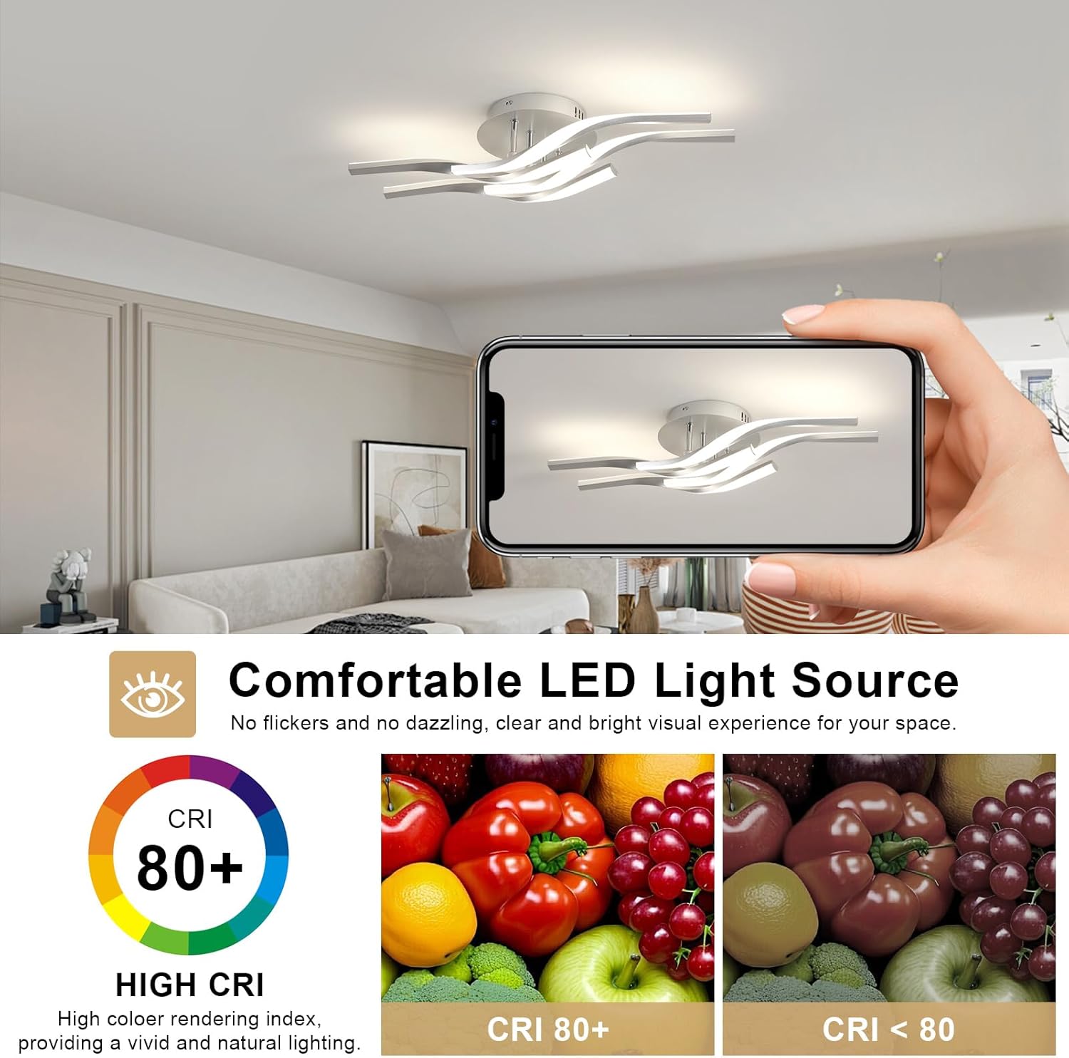 Ceiling Light - Silver Aluminium Frame, Natural Light