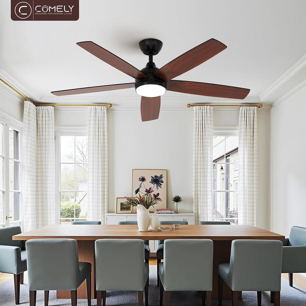 Ceiling Fan Light - Black Wood Frame, Tunable and Dimmable
