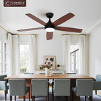 Ceiling Fan Light - Black Wood Frame, Tunable and Dimmable