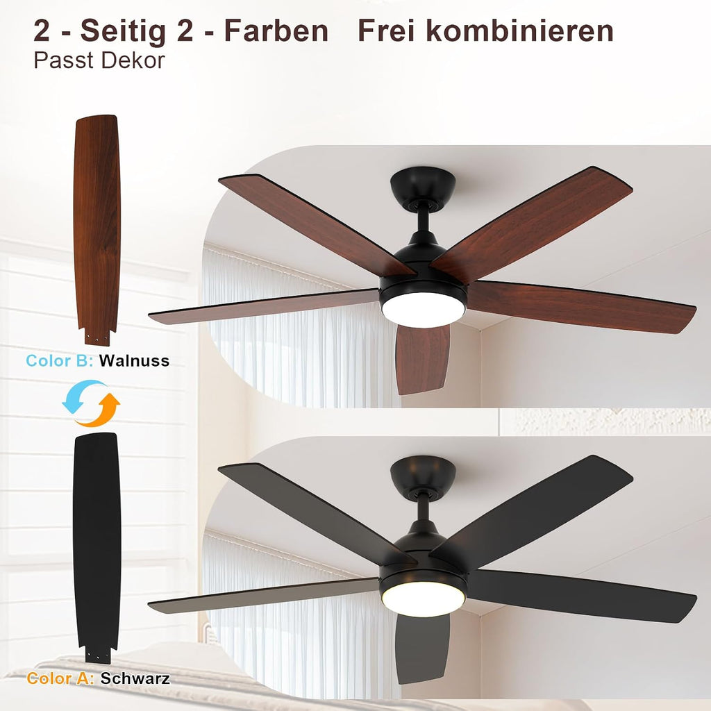Ceiling Fan Light - Black Wood Frame, Tunable and Dimmable