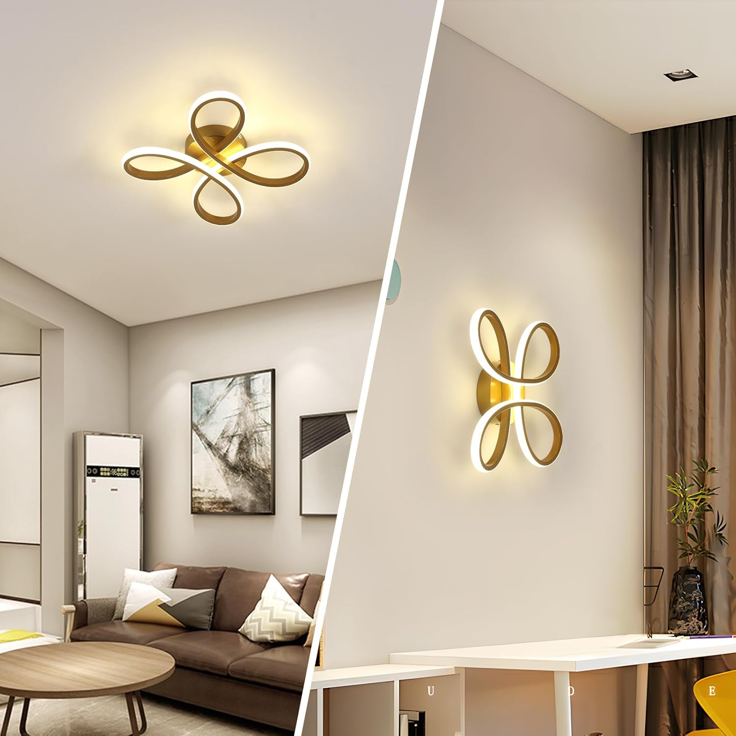 Deckenleuchte – Goldener Aluminiumrahmen, Naturlicht