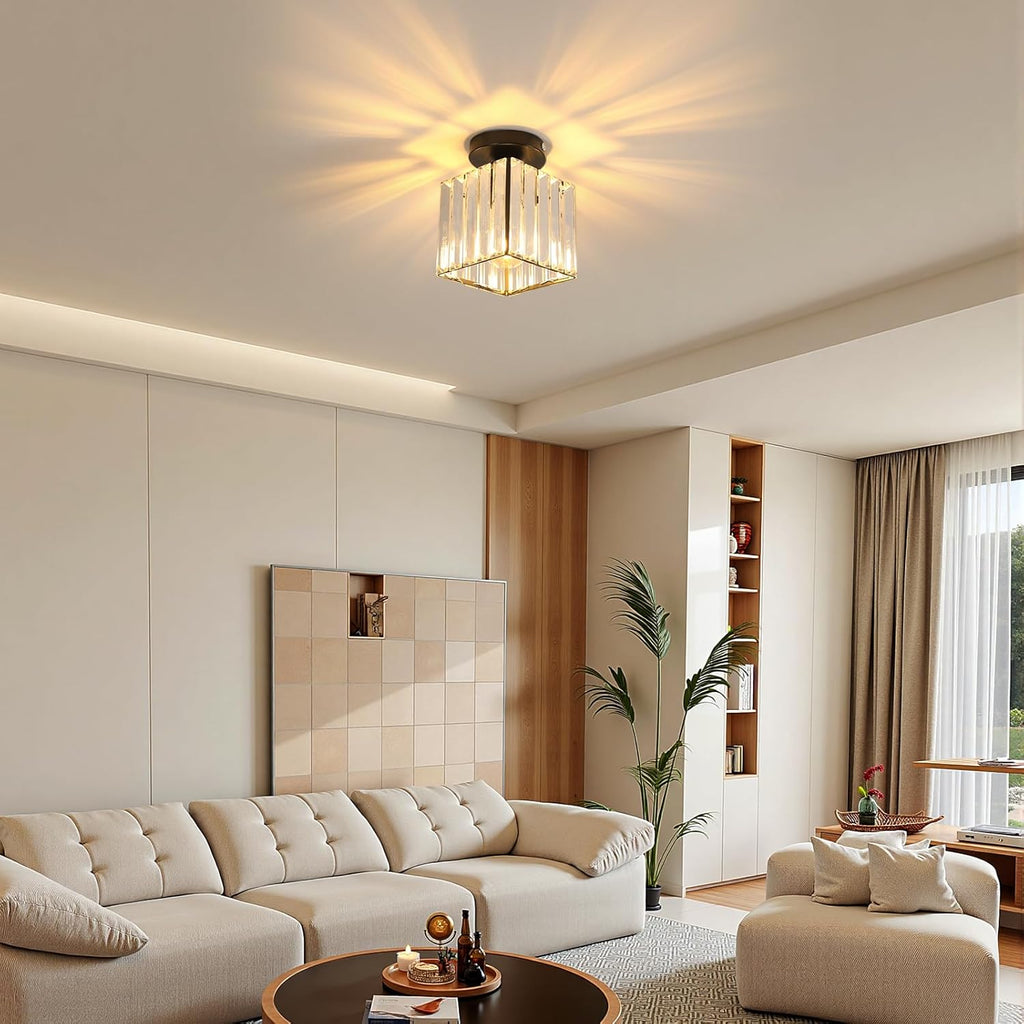 Ceiling Light - Black Crystal Frame, Warm Light