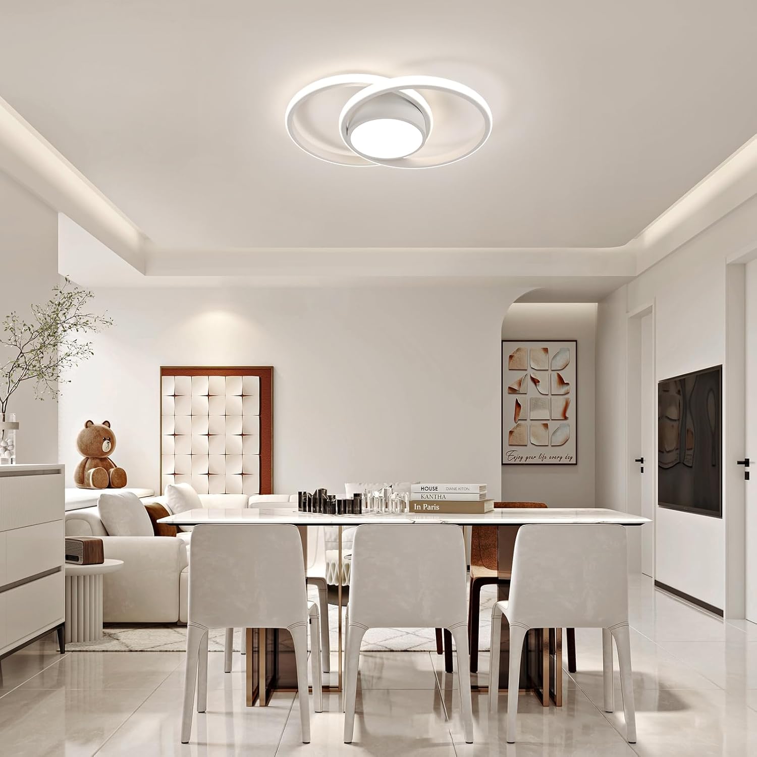 Ceiling Light - White Metal Frame, Natural Light