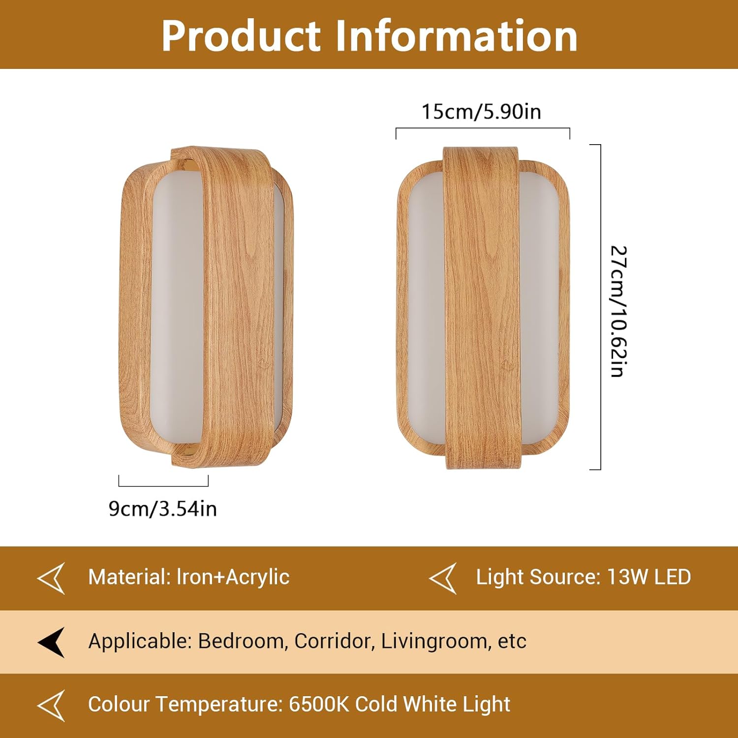 Wandleuchte – Holz-Acryl-Rahmen, Weißlicht
